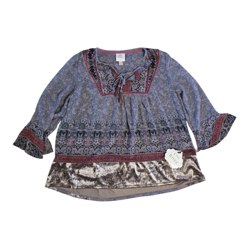 KNOX ROSE Boho Velvet Floral Top - Picture 3 of 8